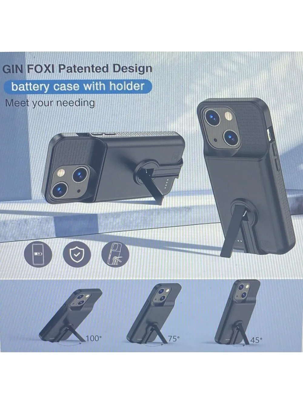 Gin Foxi Battery Case for iPhone 15/16 Pro 6.1” Black